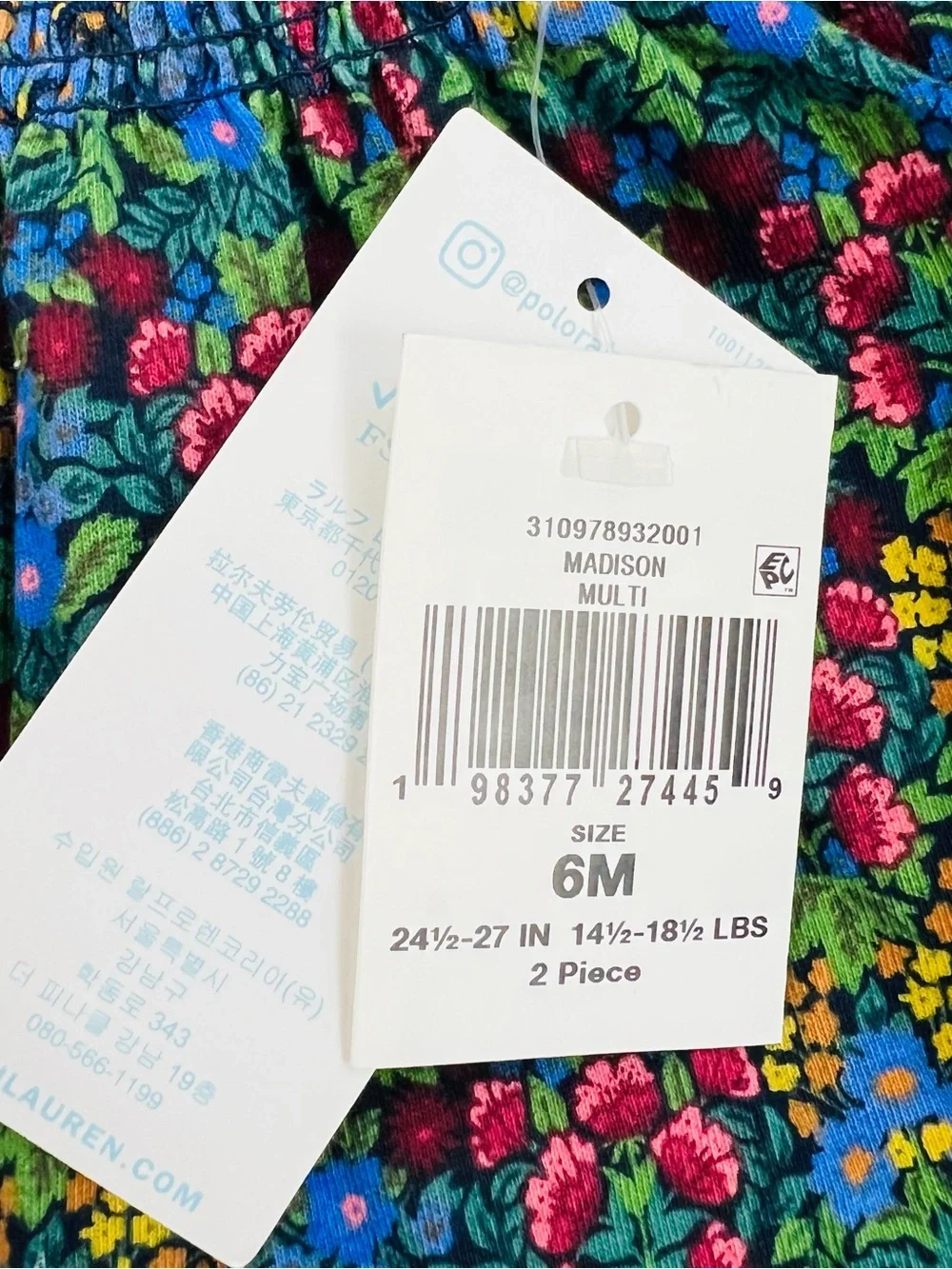 NWT! Ralph Lauren Madison Floral Jersey Top and Bottom Set Navy Blue Sz 6M